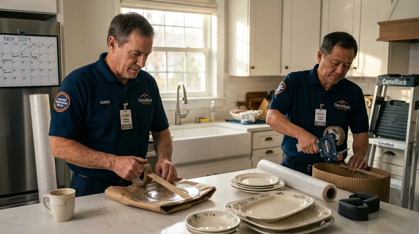 Professional crew packing kitchen dishware in Emporia, KS